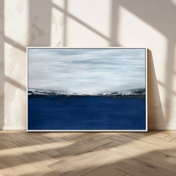 62197-MGV-CV-36X24-Abstract Ocean Wall Art – Minimalist Blue and White Canvas Print, Modern Coastal Seascape Painting for Bedroom, Living Room or