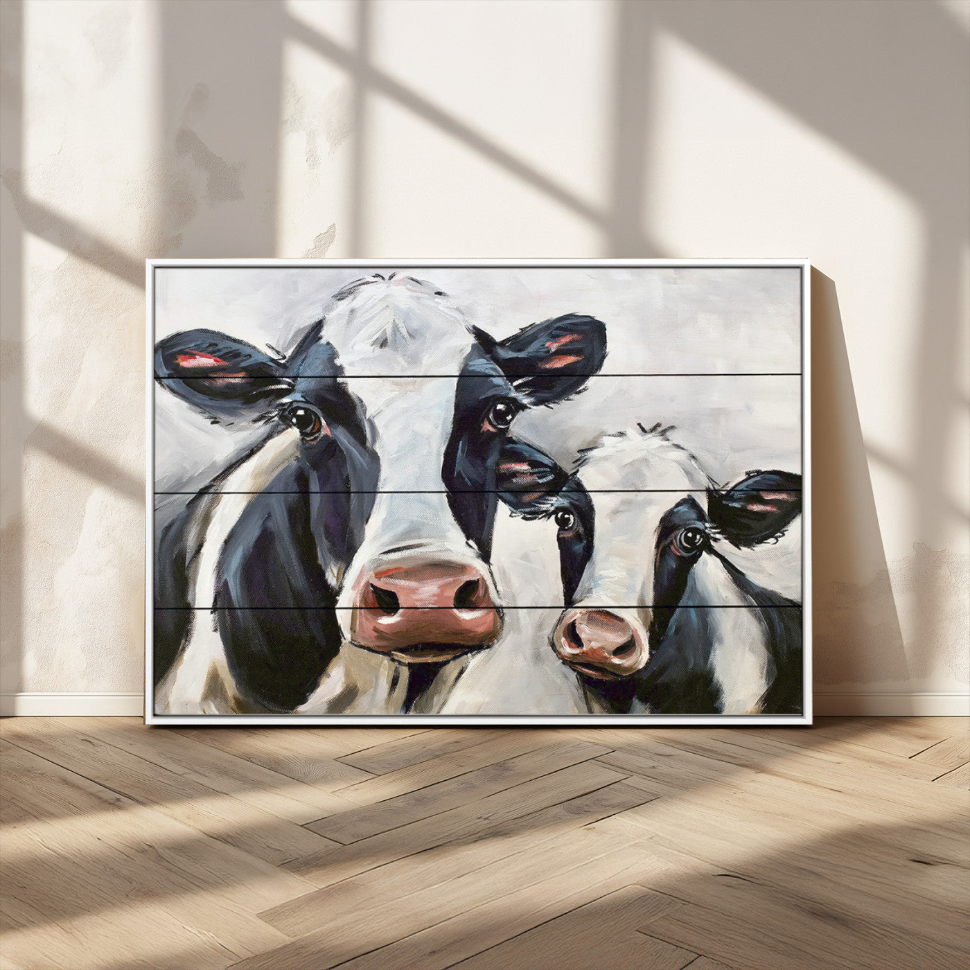 28934-MGV-CV-36X24-Farmhouse Cow Wall Art – Rustic Black and White Dairy Cattle Canvas Print, Country Barn Animal Painting for Kitchen, Living Room