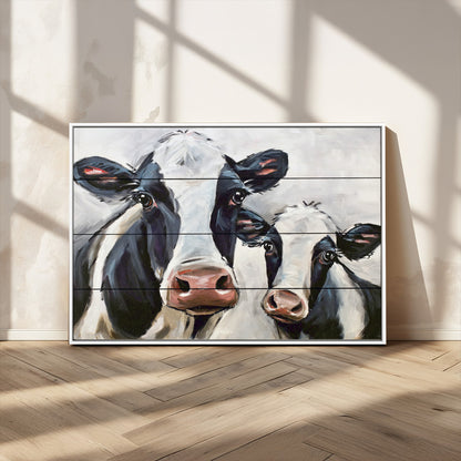 28934-MGV-CV-36X24-Farmhouse Cow Wall Art – Rustic Black and White Dairy Cattle Canvas Print, Country Barn Animal Painting for Kitchen, Living Room