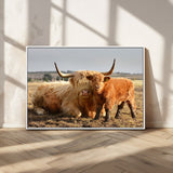 53461-MGV-FC-36X24_White-Highland Cow Family Wall Art – Rustic Farmhouse Animal Canvas Print, Country Decor for Living Room, Bedroom or Office, Calf and