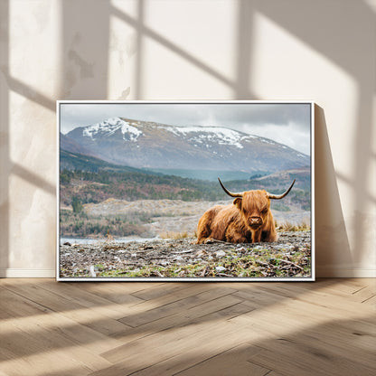 80252-MGV-CV-36X24-Scottish Cow Wall Art Canvas Print, Framed Highland Cow Art Picture Print, Highland Cattle Perfect Rustic Farmhouse Decor Artwork