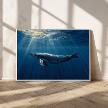 18052-MGV-CV-36X24-Whale Wall Art – Majestic Ocean Canvas Print Marine Life Underwater Sunlight Scene, Nautical Coastal Decor for Living Room,