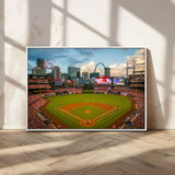 91908-MGV-CV-36X24-Baseball Stadium Wall Art – Canvas Print Game Day Field City Skyline Iconic Arch Scene Sports Photography, Decor for Game Room,