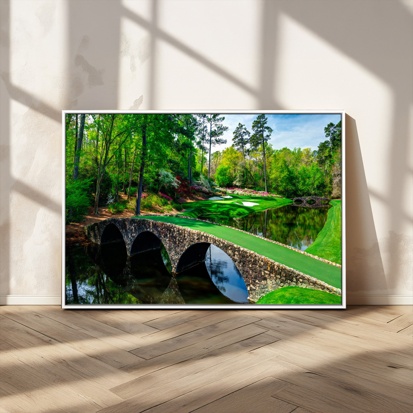 57655-MGV-CV-36X24-Golf Course Wall Art – Canvas Print Scenic Green Fairway Stone Bridge Water Reflection Landscape, Classic Sports Decor for Office,