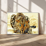 45281-MGV-CV-36X24-Blue Eye Leopard Wall Art Canvas Print, Framed Leopard Painting Art Picture Print, Big Cat Perfect Safari Wildlife Decor Artwork