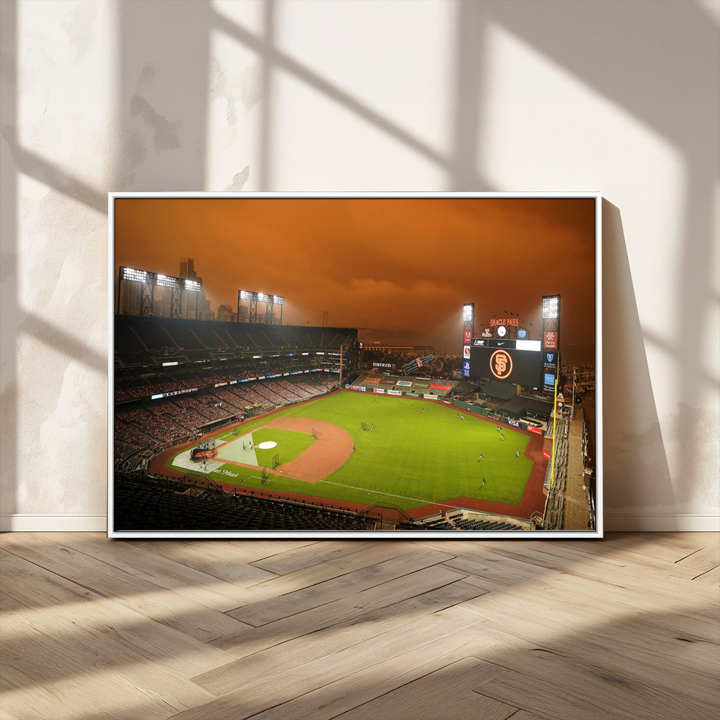 31315-MGV-CV-36X24-Oracle Park Stadium Wall Art Canvas Print, Framed California Stadium Art Picture Print, Oracle Park Field Perfect Sport Room Decor