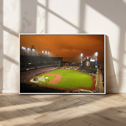 31315-MGV-CV-36X24-Oracle Park Stadium Wall Art Canvas Print, Framed California Stadium Art Picture Print, Oracle Park Field Perfect Sport Room Decor