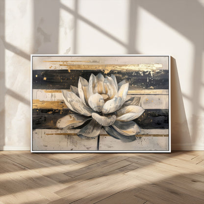 18807-MGV-CV-36X24-Lotus Flower Wall Art Canvas Print, Framed Abstract Lotus Art Picture Print, White Lotus Flower Perfect Abstract Floral Decor