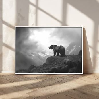 49504-MGV-CV-36X24-Black and White Grizzly Bear Wall Art – Wilderness Wildlife Painting, Rustic Mountain Cabin Decor, Monochrome Animal Print for