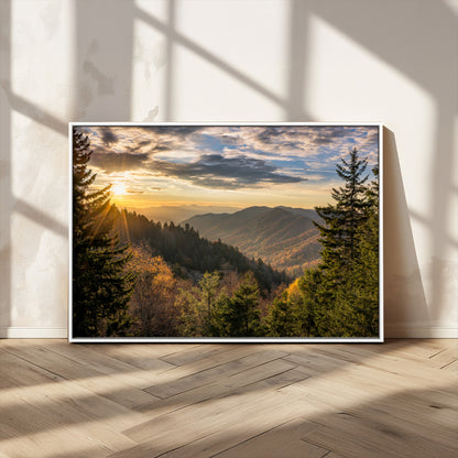 73692479-MGV-CV-36X24-Smoky Mountains Wall Art Canvas Print, Framed Forest Mountain Art Picture Print, Spring Mountain Perfect Spring Style Decor