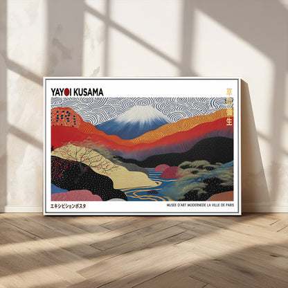 14839-MGV-CV-36X24-Yayoi Kusama Wall Art – Panoramic Mountain & River Canvas Print, Modern Abstract Japanese Landscape Decor for Living Room or