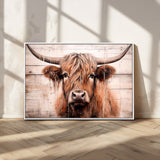 93730-MGV-FC-36X24_White-Scottish Cow Wall Art Canvas Print, Framed Longhorn Cow Art Picture Print, Highland Cattle Perfect Rustic Farmhouse Decor Artwork