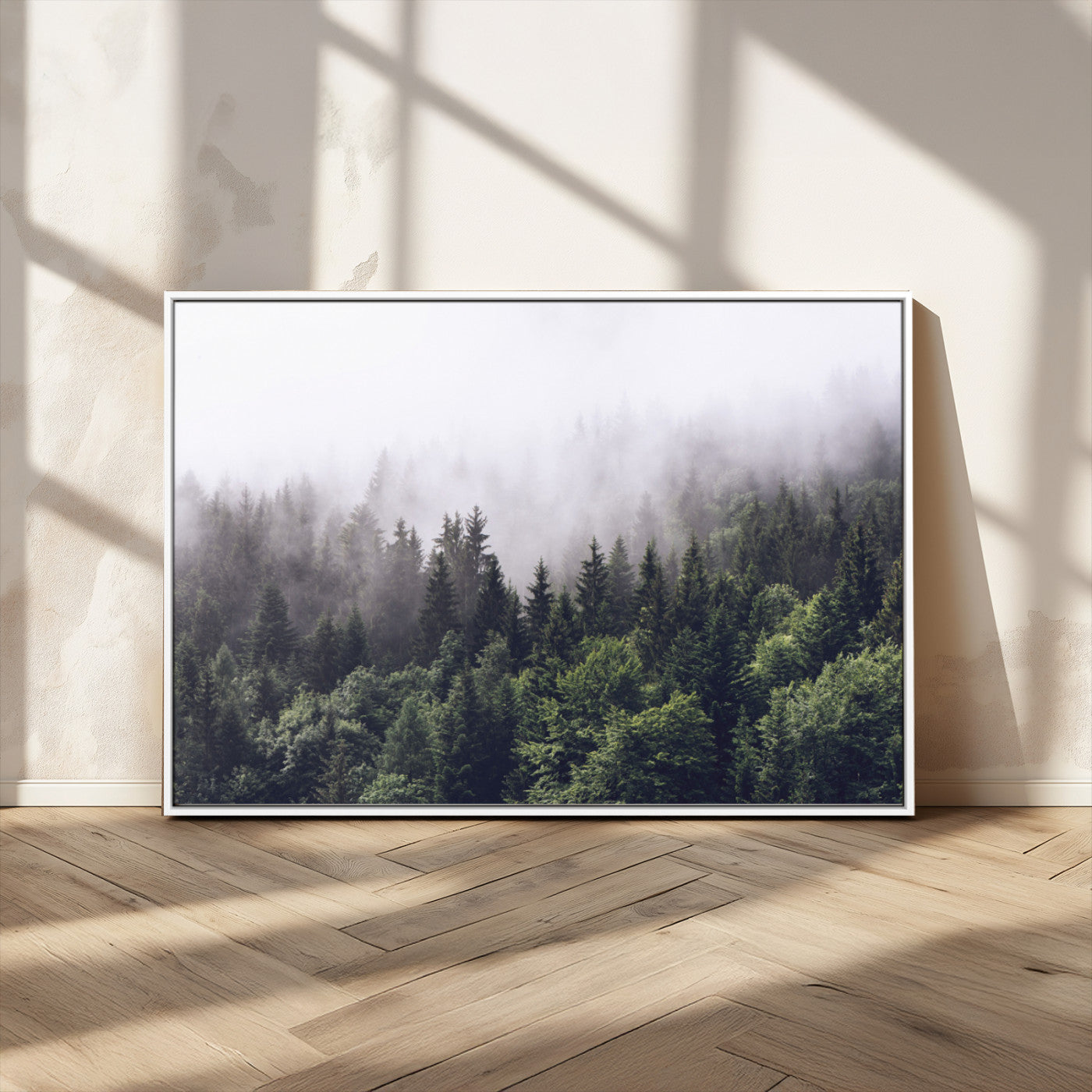 42578900-MGV-CV-36X24-Misty Pine Forest Wall Art – Tranquil Foggy Mountain Canvas Print, Nature Landscape Décor for Bedroom, Living Room, Cabin or