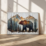 55777-MGV-CV-36X24-Rustic Bear Wall Art Canvas Print, Framed Mountain and Forest Art Picture Print, Wooden Bear Perfect Rustic Lodge Decor Artwork