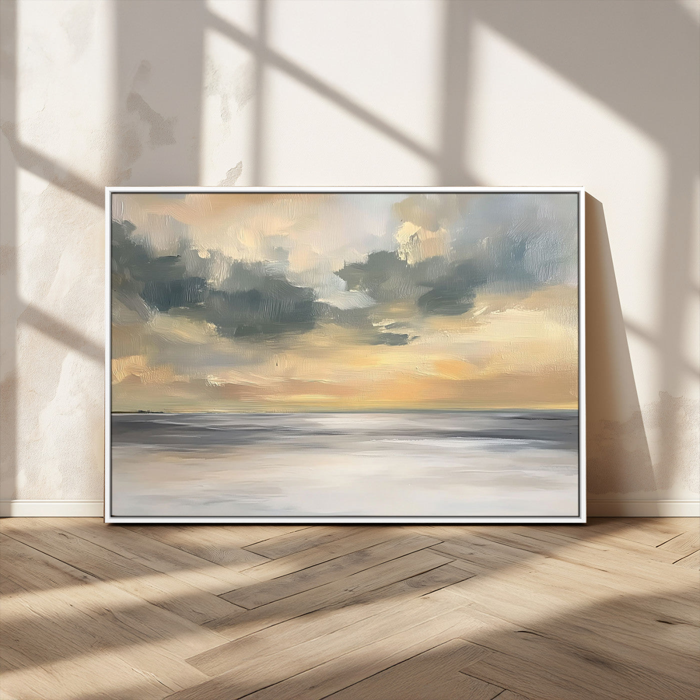 45544-MGV-CV-36X24-Ocean Sunset Wall Art – Serene Seascape Canvas Print with Golden Sky and Calm Water, Coastal Beach Artwork for Living Room,