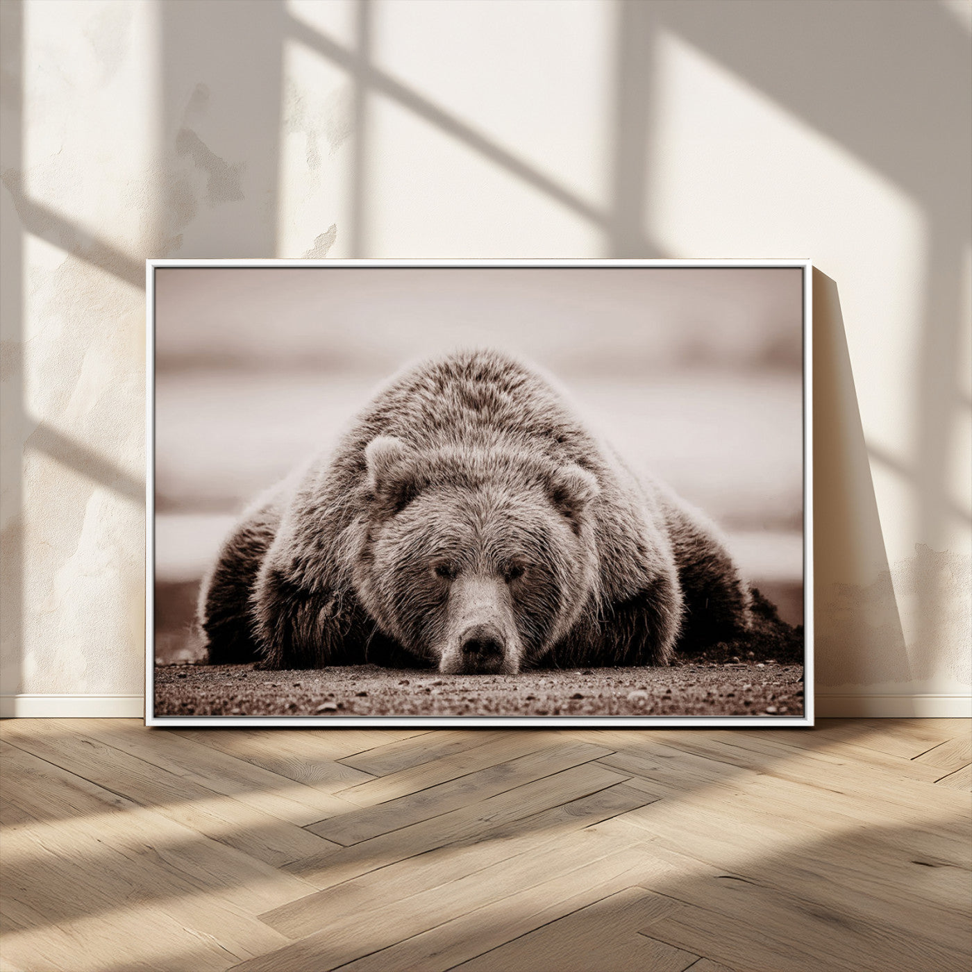 20611-MGV-CV-36X24-Grizzly Bear Wall Art – Majestic Wildlife Sepia Canvas Print, Rustic Nature Animal Artwork for Cabin, Lodge, Living Room, Bedroom,
