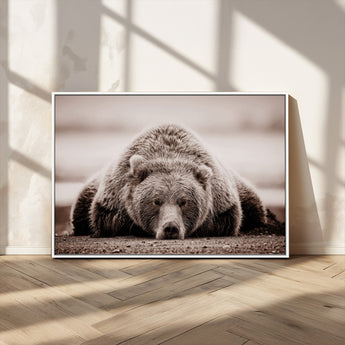20611-MGV-CV-36X24-Grizzly Bear Wall Art – Majestic Wildlife Sepia Canvas Print, Rustic Nature Animal Artwork for Cabin, Lodge, Living Room, Bedroom,
