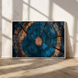 65231-MGV-FC-36X24_White-Blue and Gold Tree Ring Wall Art – Rustic Abstract Wood Slice Canvas Print, Modern Nature Inspired Artwork for Living Room,