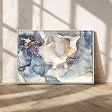 51497-MGV-CV-36X24-Abstract Blue and Gold Wall Art – Modern Fluid Ink Style Canvas Print, Elegant Contemporary Decor for Living Room, Office