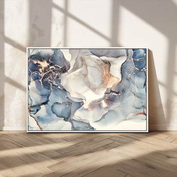51497-MGV-CV-36X24-Abstract Blue and Gold Wall Art – Modern Fluid Ink Style Canvas Print, Elegant Contemporary Decor for Living Room, Office
