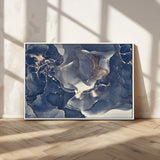 28282-MGV-CV-36X24-Blue Abstract Wall Art – Modern Ink Swirl Canvas Print, Contemporary Navy and Gold Painting for Living Room, Bedroom, Office or