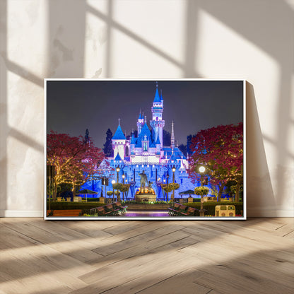 66710-MGV-FC-36X24_White-Enchanted Castle Wall Art – Magical Night Scene Canvas Print with Glowing Lights, Fantasy Architecture Artwork for Living Room,