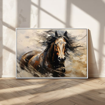 53001-MGV-FC-36X24_White-Wild Horse Wall Art – Majestic Stallion Canvas Print with Flowing Mane, Rustic Western Style Painting for Living Room, Office or