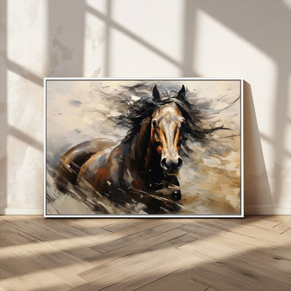 53001-MGV-FC-36X24_White-Wild Horse Wall Art – Majestic Stallion Canvas Print with Flowing Mane, Rustic Western Style Painting for Living Room, Office or