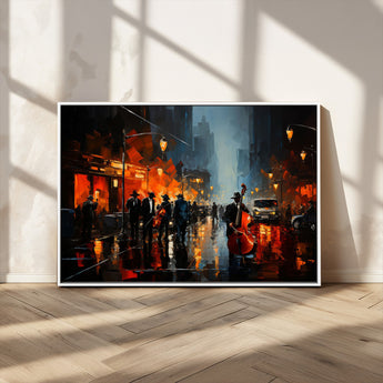 32816-MGV-CV-36X24-City Jazz Night Wall Art – Modern Abstract Urban Street Scene Canvas Print, Moody Music-Themed Decor for Living Room, Office, or
