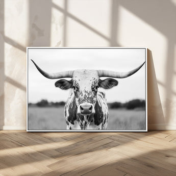 20272-MGV-CV-36X24-Highland Cow Wall Art – Black and White Western Longhorn Canvas Print, Farmhouse Living Room Decor Southwestern Animal Artwork for