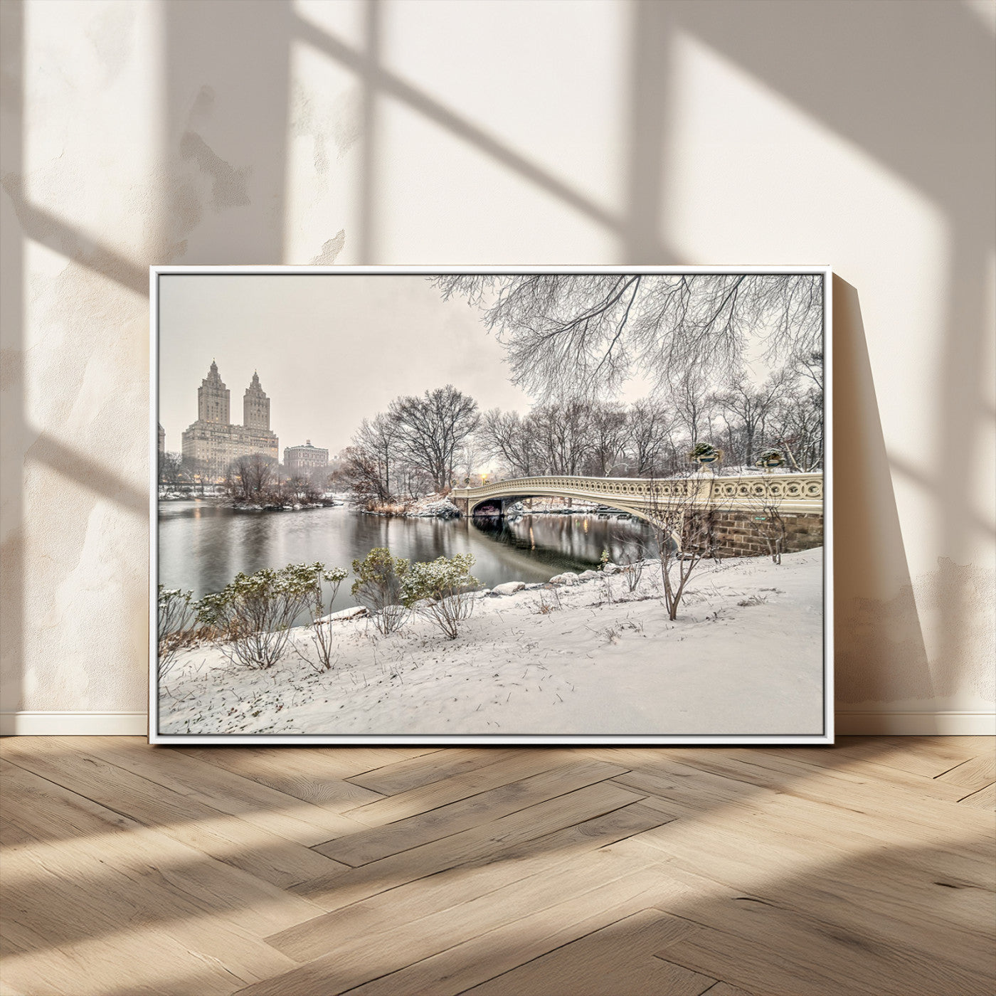 60292-MGV-CV-36X24-Central Park Winter Wall Art – Snowy Bow Bridge Canvas Print, Scenic New York City Landscape Photography for Living Room, Bedroom