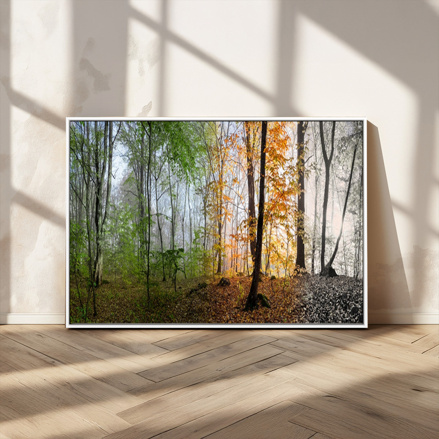 95317-MGV-CV-36X24-Four Seasons Forest Wall Art – Panoramic Nature Canvas Print Showing Spring, Summer, Autumn and Winter Landscape for Living Room,