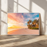 41542880-MGV-CV-36X24-Tropical Beach Wall Art Canvas Print, Framed Palm Trees Art Picture Print, Sunset Shore Perfect Tropical Coastal Decor Artwork