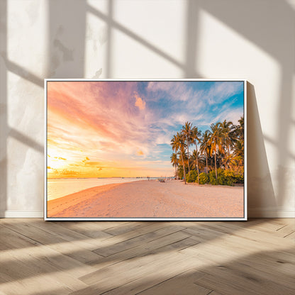 41542880-MGV-CV-36X24-Tropical Beach Wall Art Canvas Print, Framed Palm Trees Art Picture Print, Sunset Shore Perfect Tropical Coastal Decor Artwork