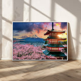 32331262-MGV-CV-36X24-Mount Fuji Japan Wall Art – Cherry Blossom Landscape Canvas Print, Chureito Pagoda Sunset Photography, Japanese Nature Travel