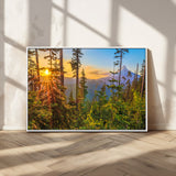 83544043-MGV-CV-36X24-Forest Sunset Wall Art Canvas Print, Framed Sunset Trees Art Picture Print, Green Pines Perfect Rustic Nature Decor Artwork