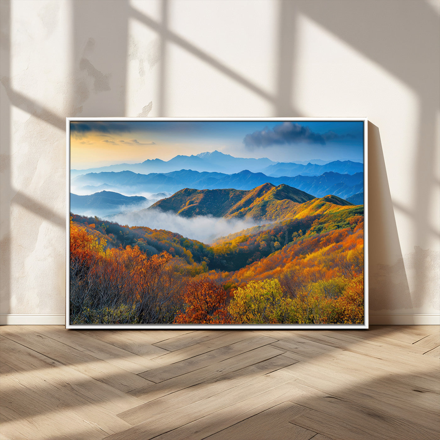 86772247-MGV-FC-36X24_White-Autumn Mountains Wall Art Canvas Print, Framed Fall Foliage Art Picture Print, Vibrant Hills Perfect Vibrant Nature Decor Artwork