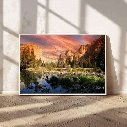 31199457-MGV-CV-36X24-Yosemite Valley Wall Art Canvas Print, Framed El Capitan Art Picture Print, Sunset Sky Perfect Vibrant Western Decor Artwork