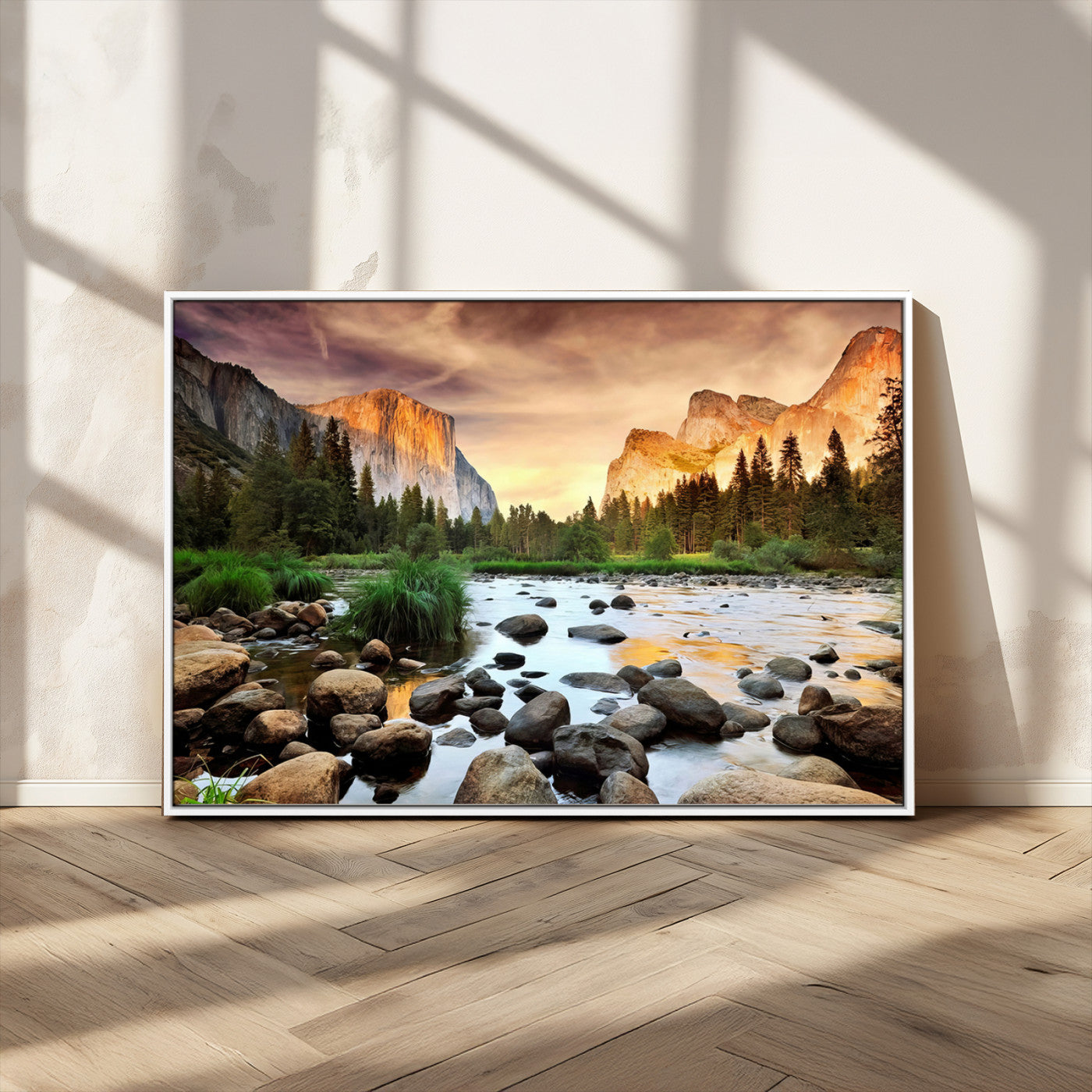 90956031-MGV-CV-36X24-Yosemite Valley Wall Art – Scenic Mountain River Landscape Canvas Print, Nature Photography for Living Room, Bedroom, Cabin,