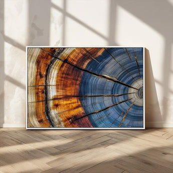 96890915-MGV-CV-36X24-Abstract Tree Ring Wall Art – Rustic Nature Canvas Print with Wood Grain Texture, Modern Earth Tone Artwork for Office, Living