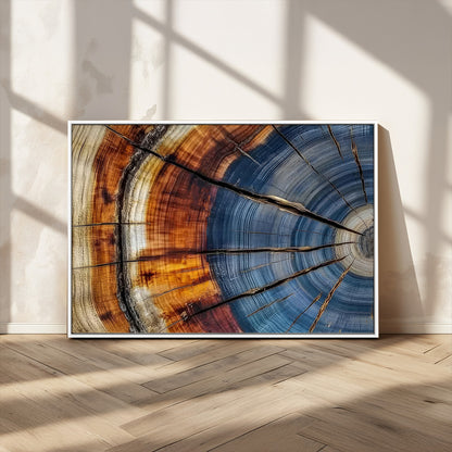 96890915-MGV-CV-36X24-Abstract Tree Ring Wall Art – Rustic Nature Canvas Print with Wood Grain Texture, Modern Earth Tone Artwork for Office, Living