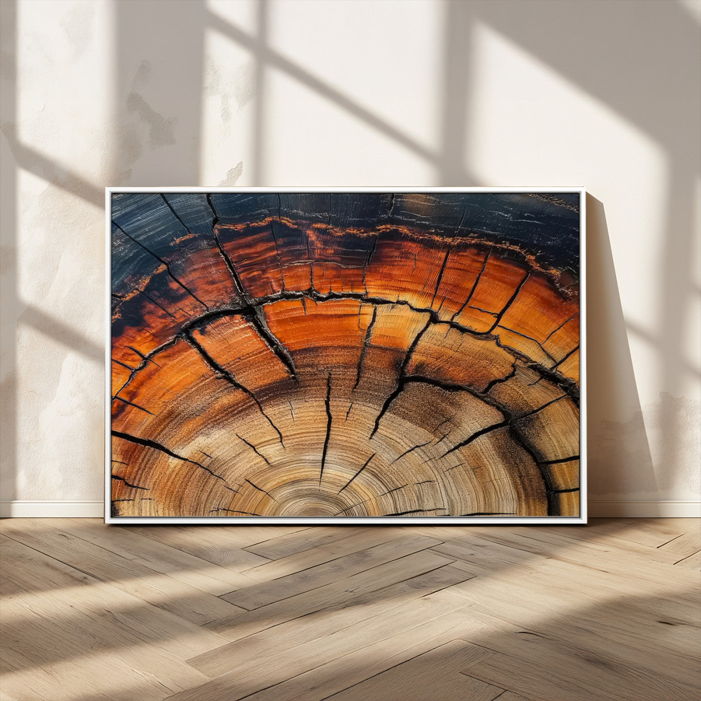 65909987-MGV-CV-36X24-Rustic Tree Ring Wall Art – Nature Inspired Wooden Texture Canvas Print, Modern Abstract Artwork for Living Room, Bedroom, Office