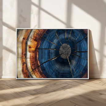 60099360-MGV-CV-36X24-Blue Tree Ring Wall Art – Rustic Wood Grain Canvas Print, Modern Abstract Artwork with Natural Texture for Living Room, Bedroom,