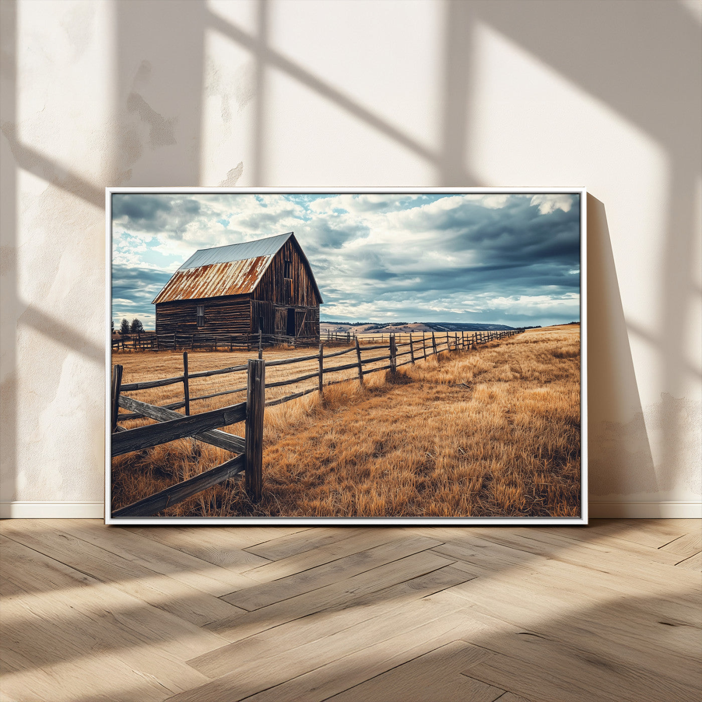 69356982-MGV-CV-36X24-Old Barn Wall Art Canvas Print, Framed Rustic Fence Art Picture Print, Wooden Farmhouse Perfect Rustic Farmhouse Decor Artwork