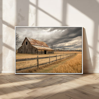 26821575-MGV-CV-36X24-Old Barn Wall Art Canvas Print, Framed Rustic Barn Art Picture Print, Moody Farm Perfect Rustic Farmhouse Decor Artwork