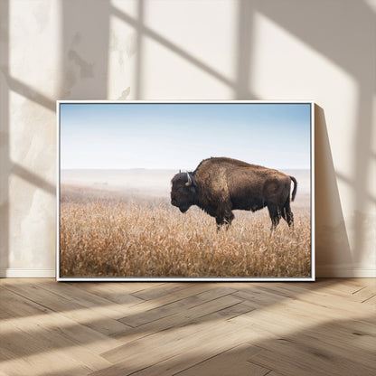 91267849-MGV-CV-36X24-Wild Bison Wall Art Canvas Print, Framed Bison in Prairie Art Picture Print, Rustic Western Perfect Rustic Western Decor Artwork