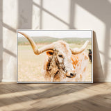 21060648-MGV-CV-36X24-Texas Longhorn Wall Art Canvas Print, Framed Speckled Cow Art Picture Print, Rustic Bull Perfect Rustic Western Decor Artwork