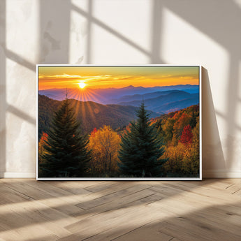 36964931-MGV-CV-36X24-Autumn Mountains Wall Art Canvas Print, Framed Sunset Glow Forest Art Picture Print, Golden Trees Perfect Vibrant Nature Decor