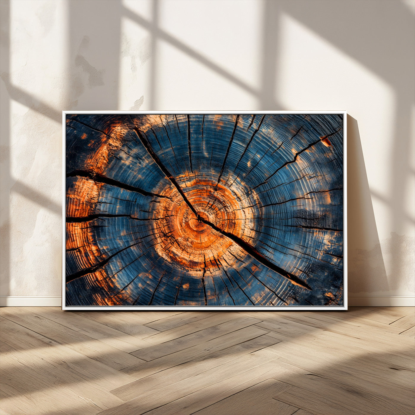 81894502-MGV-CV-36X24-Burnt Wood Wall Art Canvas Print, Framed Aged Timber Art Picture Print, Rustic Tree Slice Perfect Rustic Decor Artwork for Home,