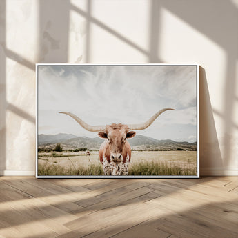 80054319-MGV-CV-36X24-Longhorn Wall Art – Rustic Western Canvas Print, Majestic Bull Artwork for Farmhouse, Ranch or Living Room